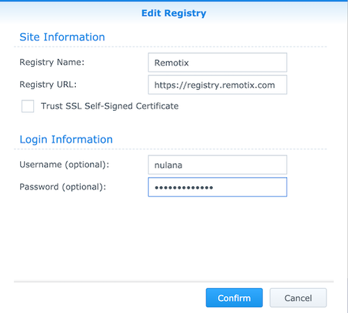 Synology - Docker registry info